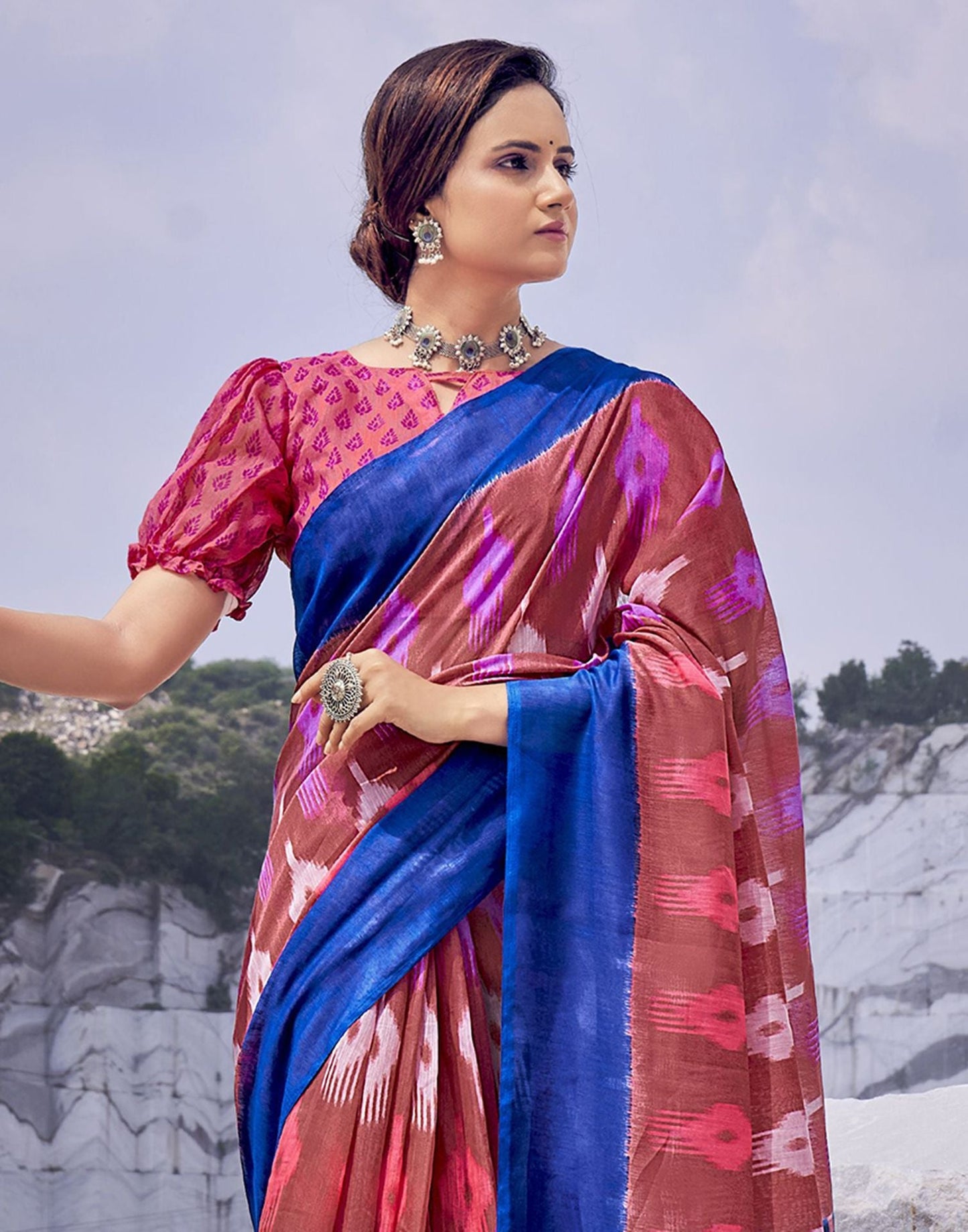 Dusty Pink Tassel Printed Cotton Saree | Sudathi