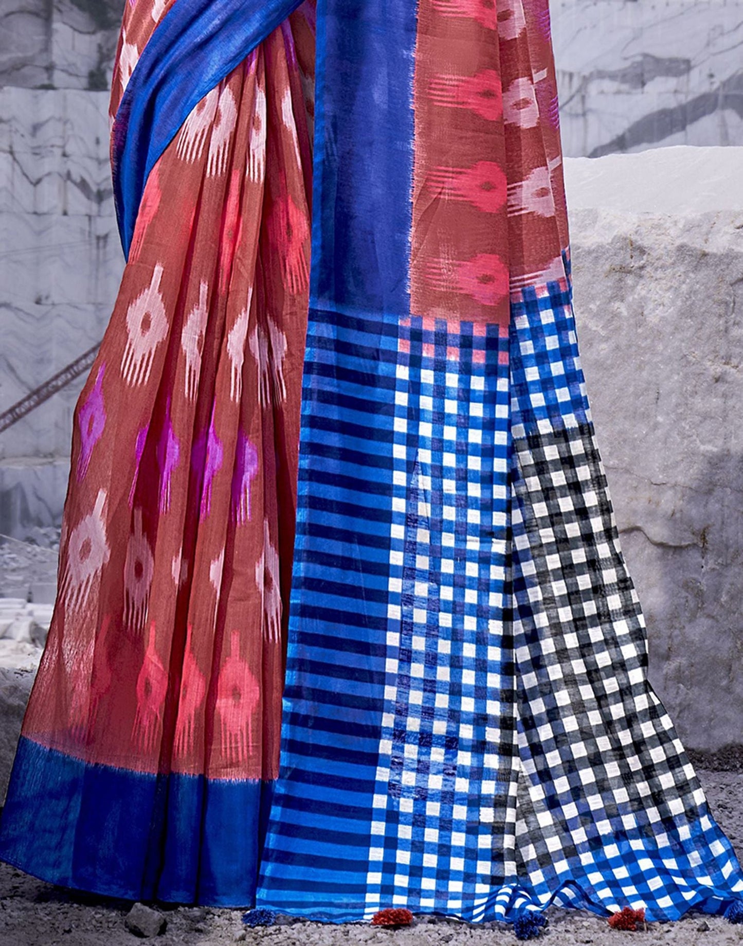 Dusty Pink Tassel Printed Cotton Saree | Sudathi