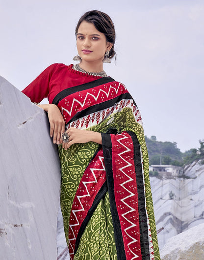 Green Tassel Printed Cotton Saree | Sudathi