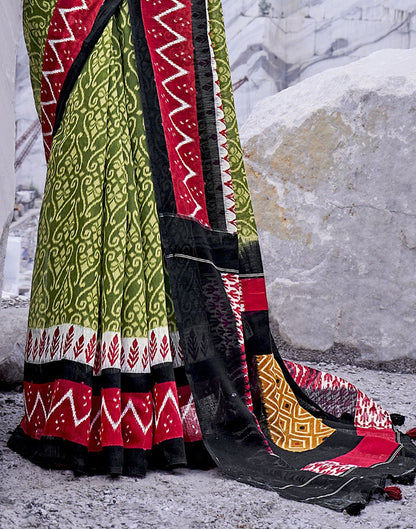 Green Tassel Printed Cotton Saree | Sudathi