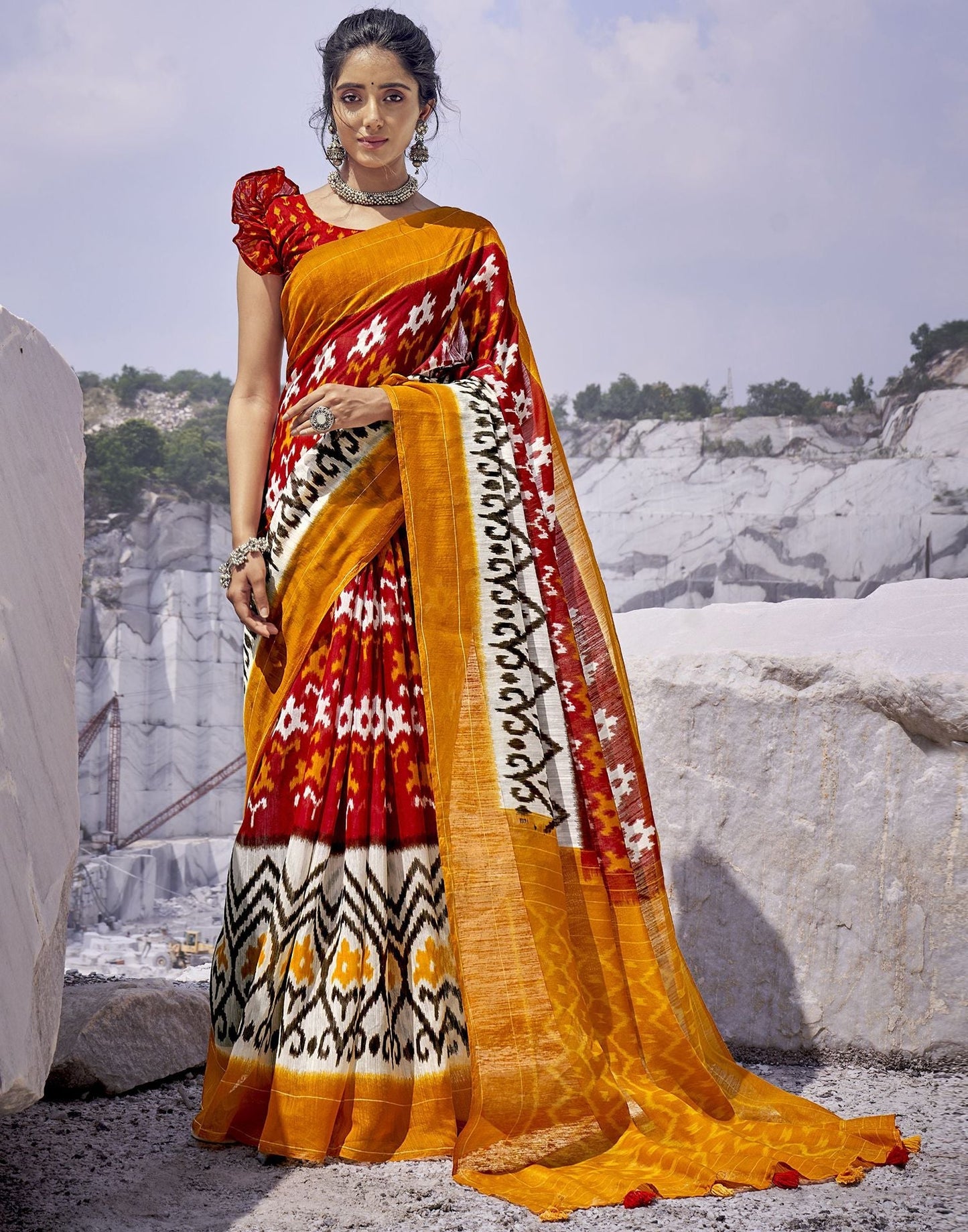 Red Tassel Printed Cotton Saree | Sudathi