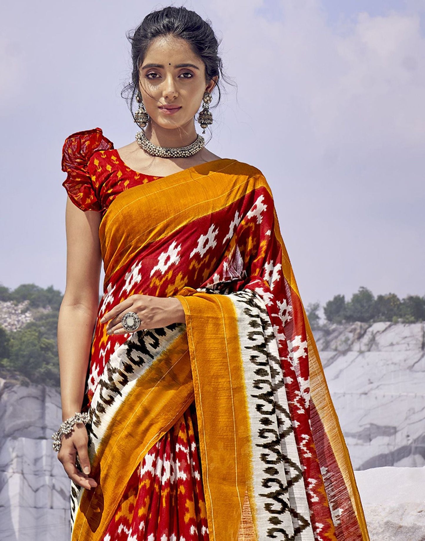 Red Tassel Printed Cotton Saree | Sudathi