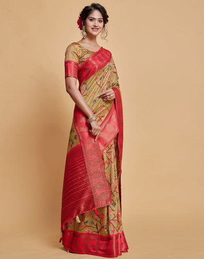 Parrot Green Floral Printed Viscose Silk Saree | Leemboodi