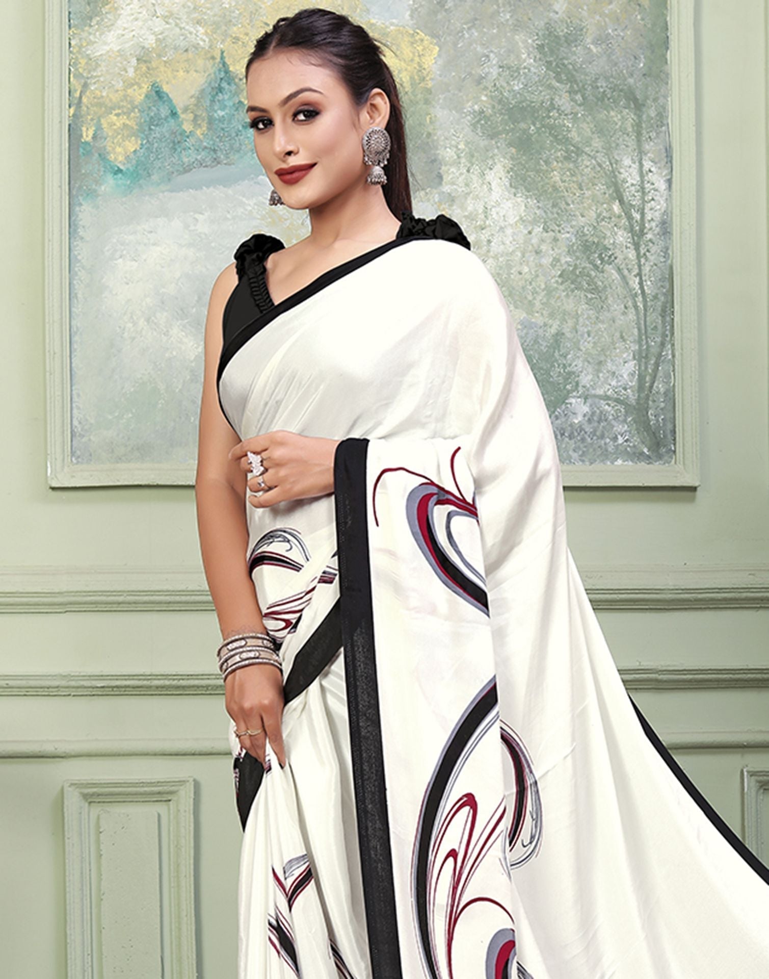 White Printed Silk Saree | Sudathi