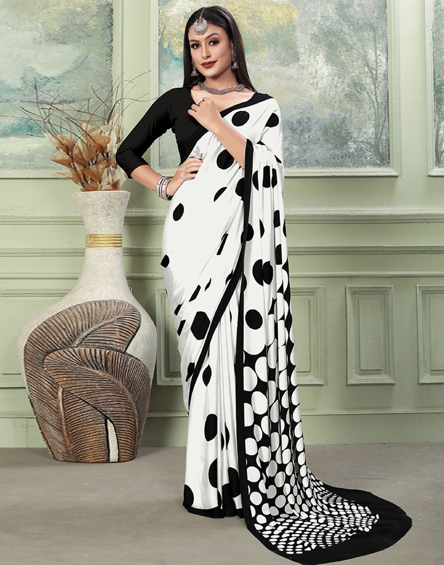 White Printed Silk Saree | Sudathi