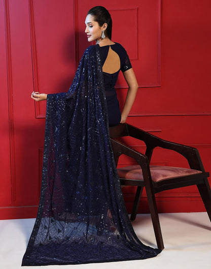 Blue Sequence Embroidery Sequence Georgette Saree | Leemboodi