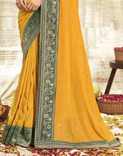 Yellow Embroidery Banarasi Silk Saree | Sudathi