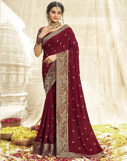 Maroon Embroidery Banarasi Silk Saree | Sudathi