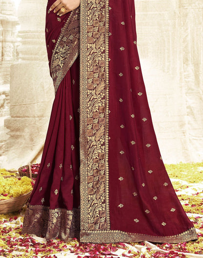 Maroon Embroidery Banarasi Silk Saree | Sudathi
