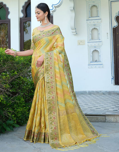 Yellow Woven Banarasi Organza Saree | Leemboodi