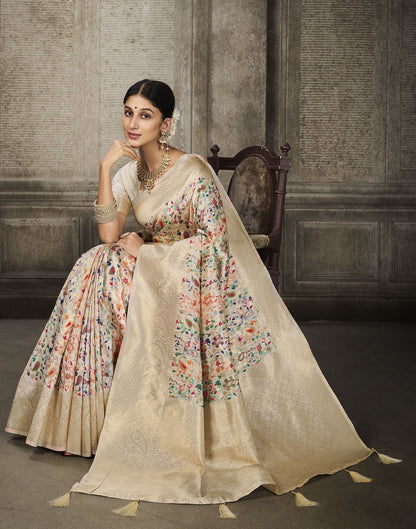 Beige Woven Banarasi Silk Saree | Leemboodi