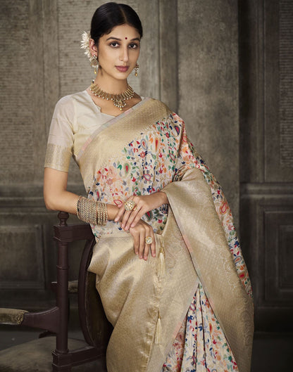 Beige Woven Banarasi Silk Saree | Leemboodi