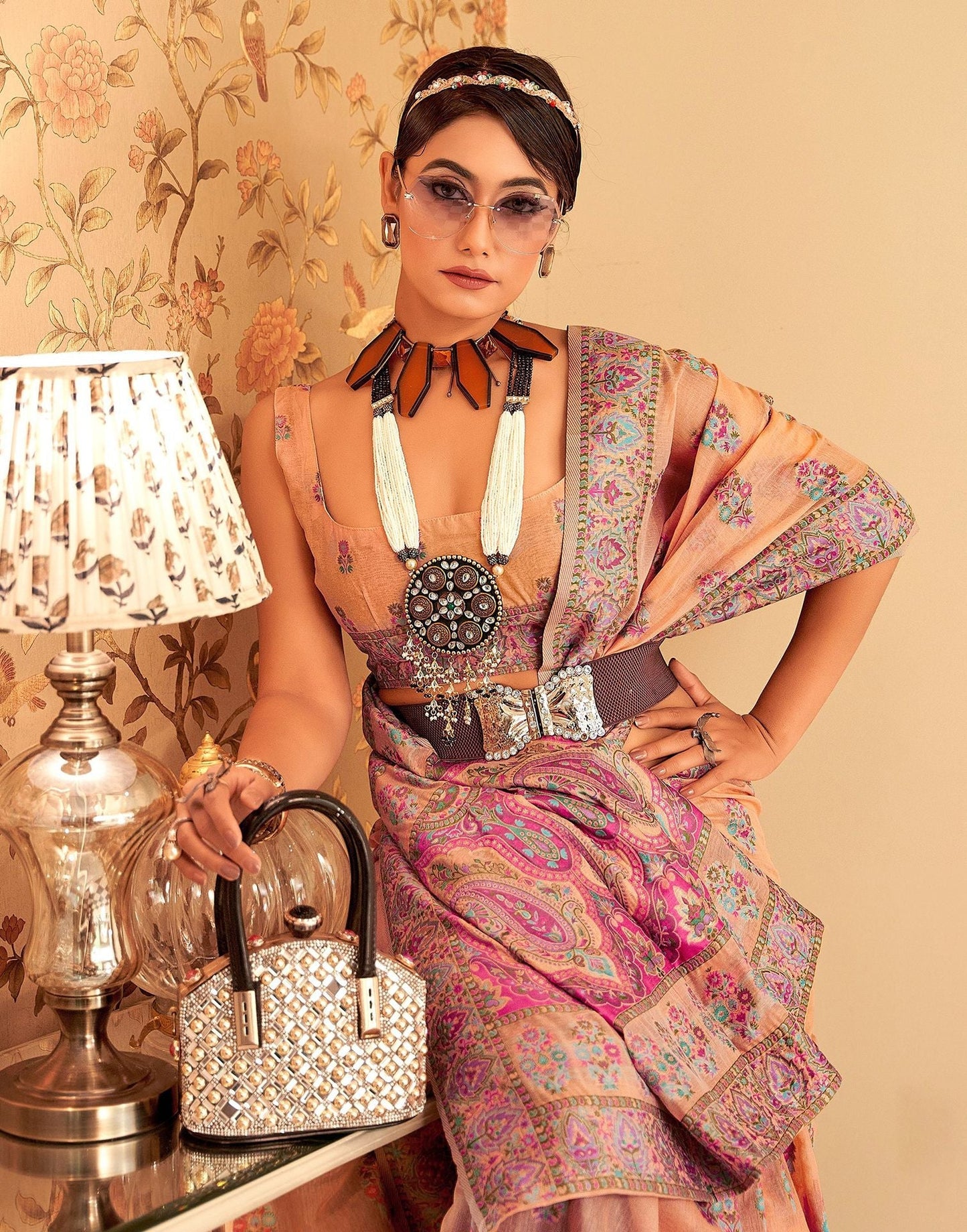 Light Orange Cotton Weaving Banarasi Saree | Leemboodi