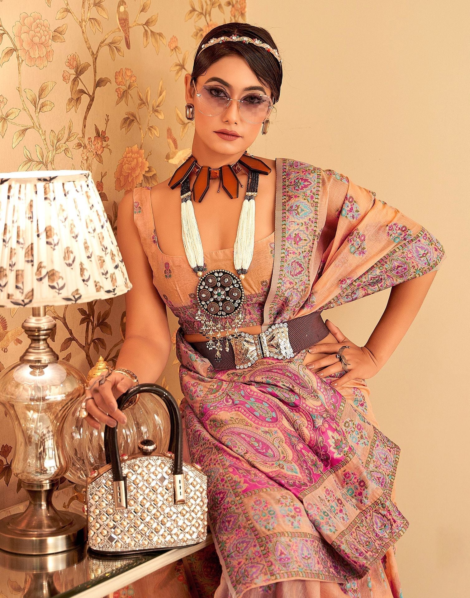 Light Orange Cotton Weaving Banarasi Saree | Leemboodi