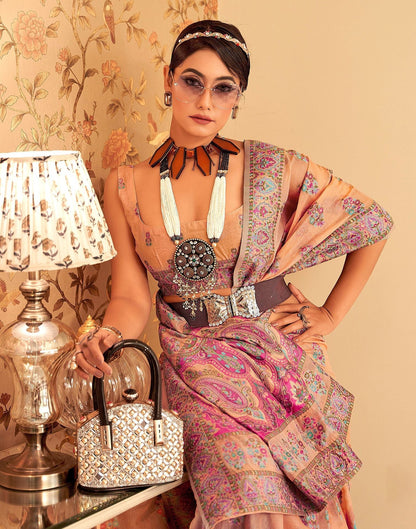 Light Orange Cotton Weaving Banarasi Saree | Leemboodi