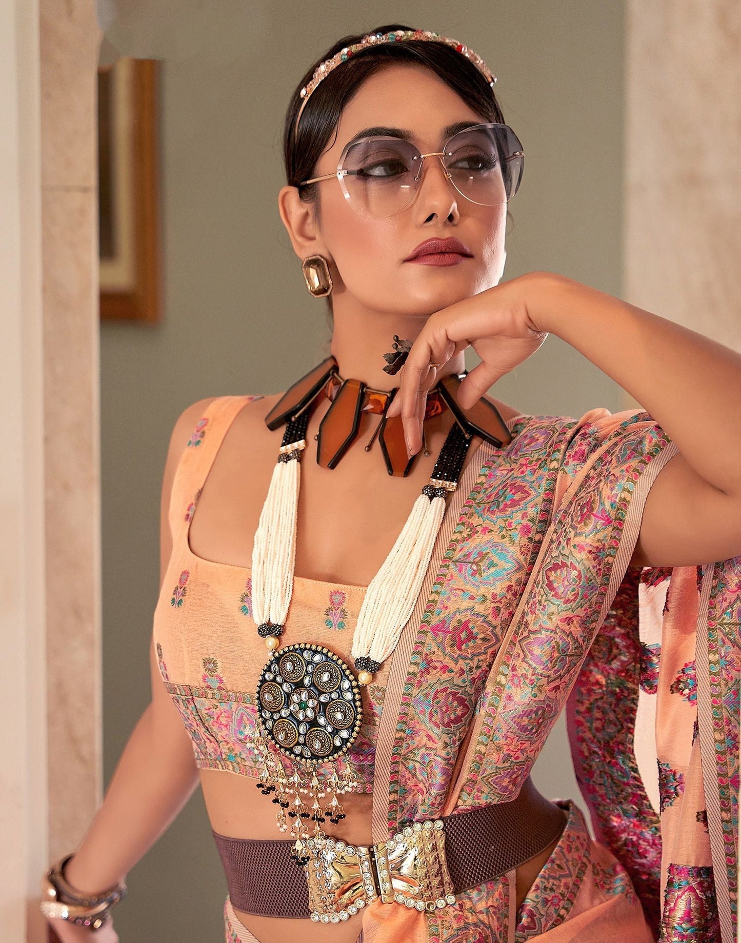 Light Orange Cotton Weaving Banarasi Saree | Leemboodi