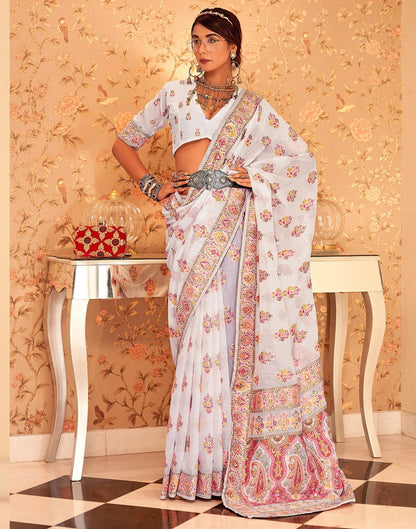 White Cotton Weaving Banarasi Saree | Leemboodi