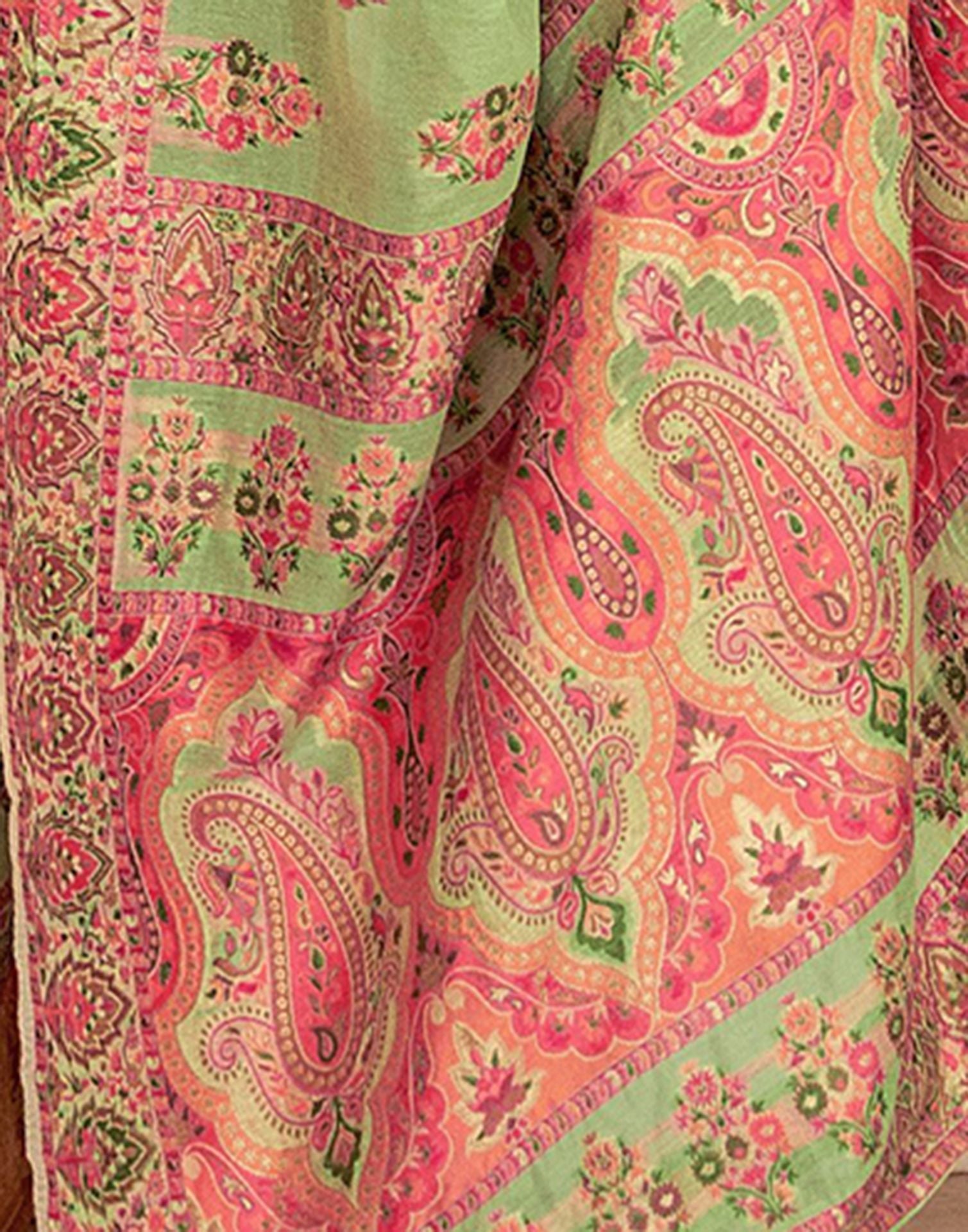 Parrot Green Cotton Weaving Banarasi Saree | Leemboodi