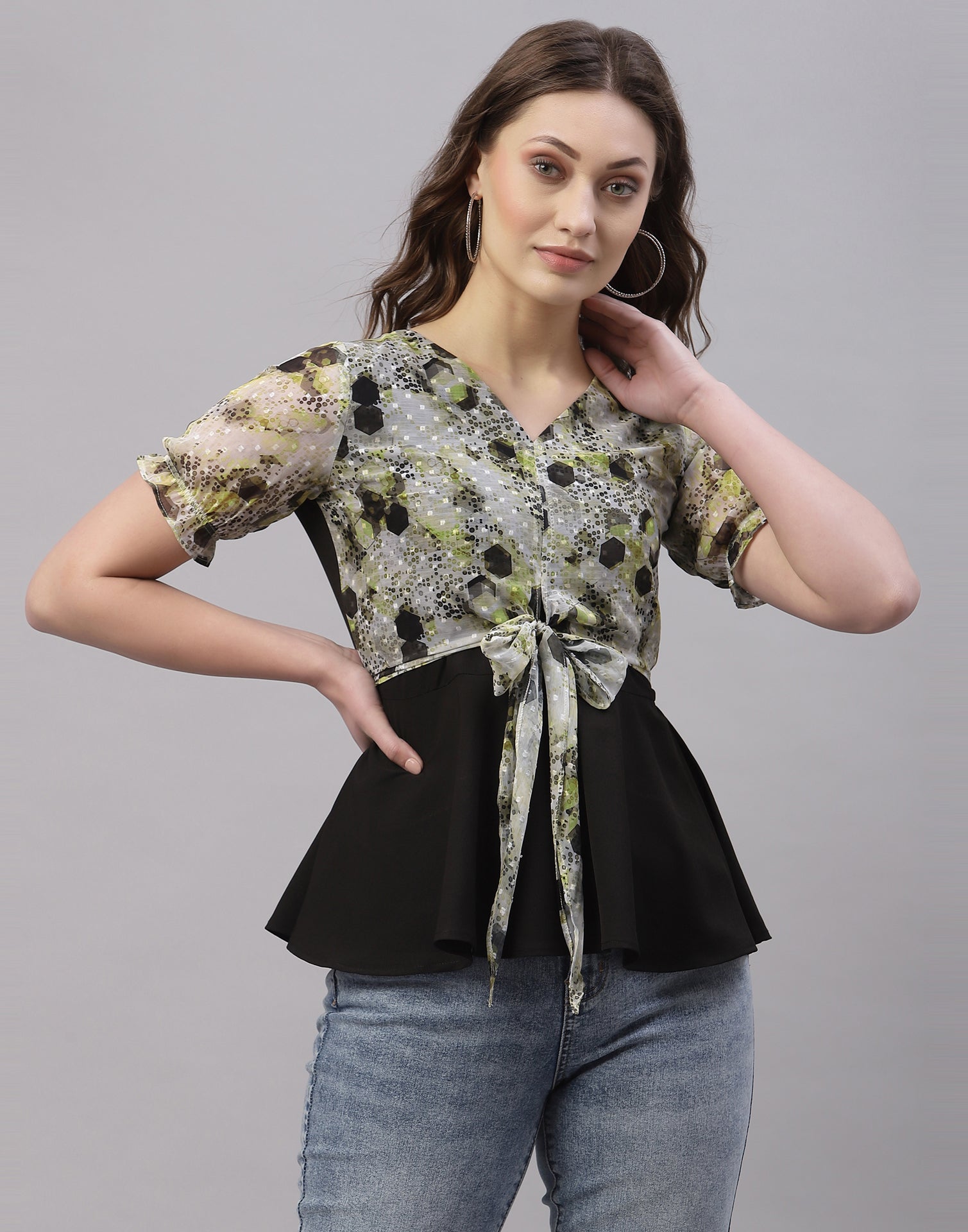 Green And Black Knoted Top | Sudathi