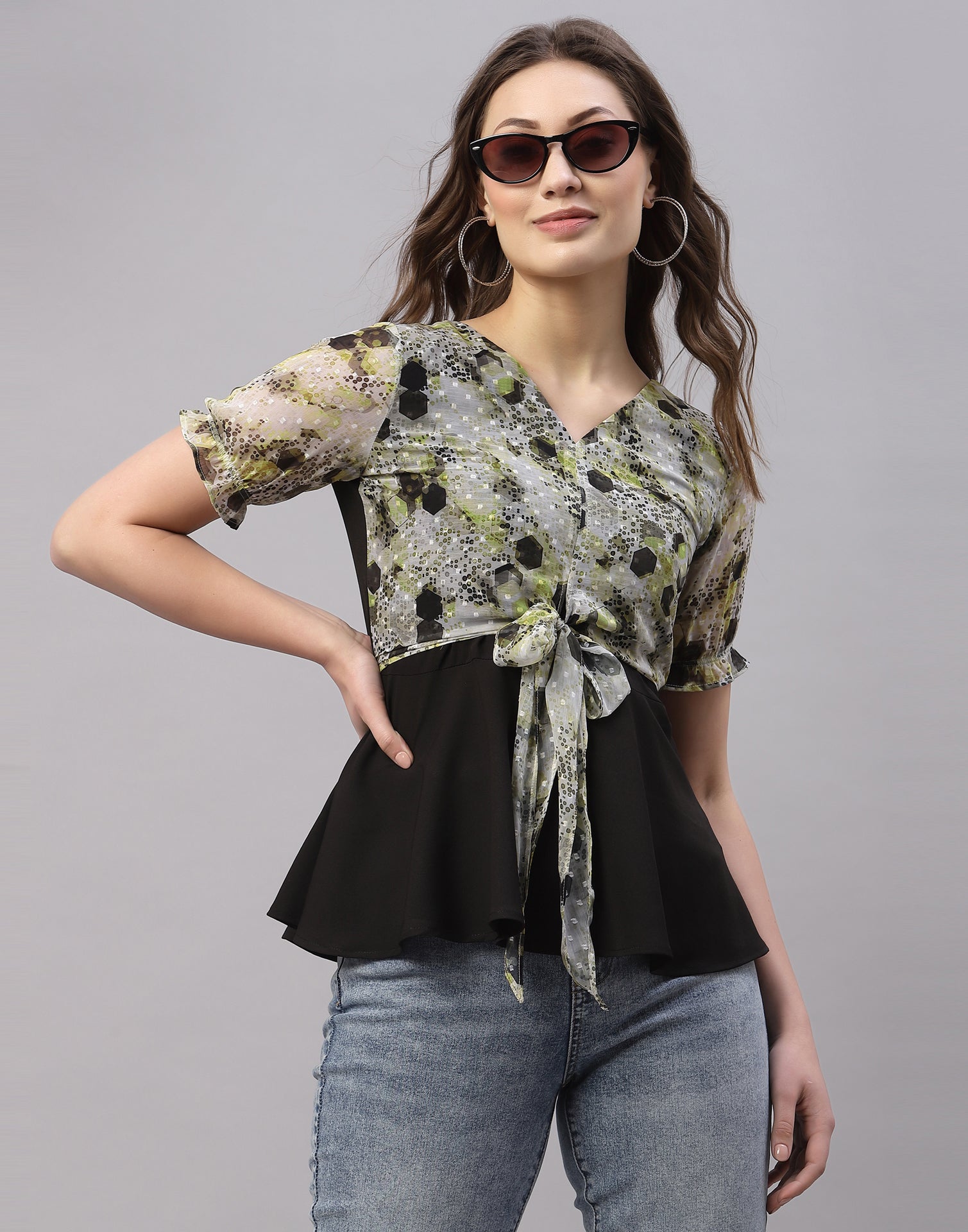 Green And Black Knoted Top | Sudathi