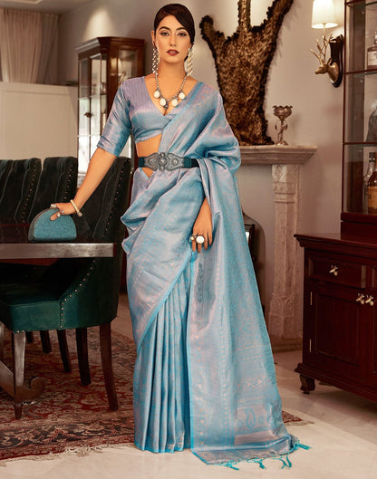 Sky Blue Jacquard Kanjivaram Silk Saree | Leemboodi