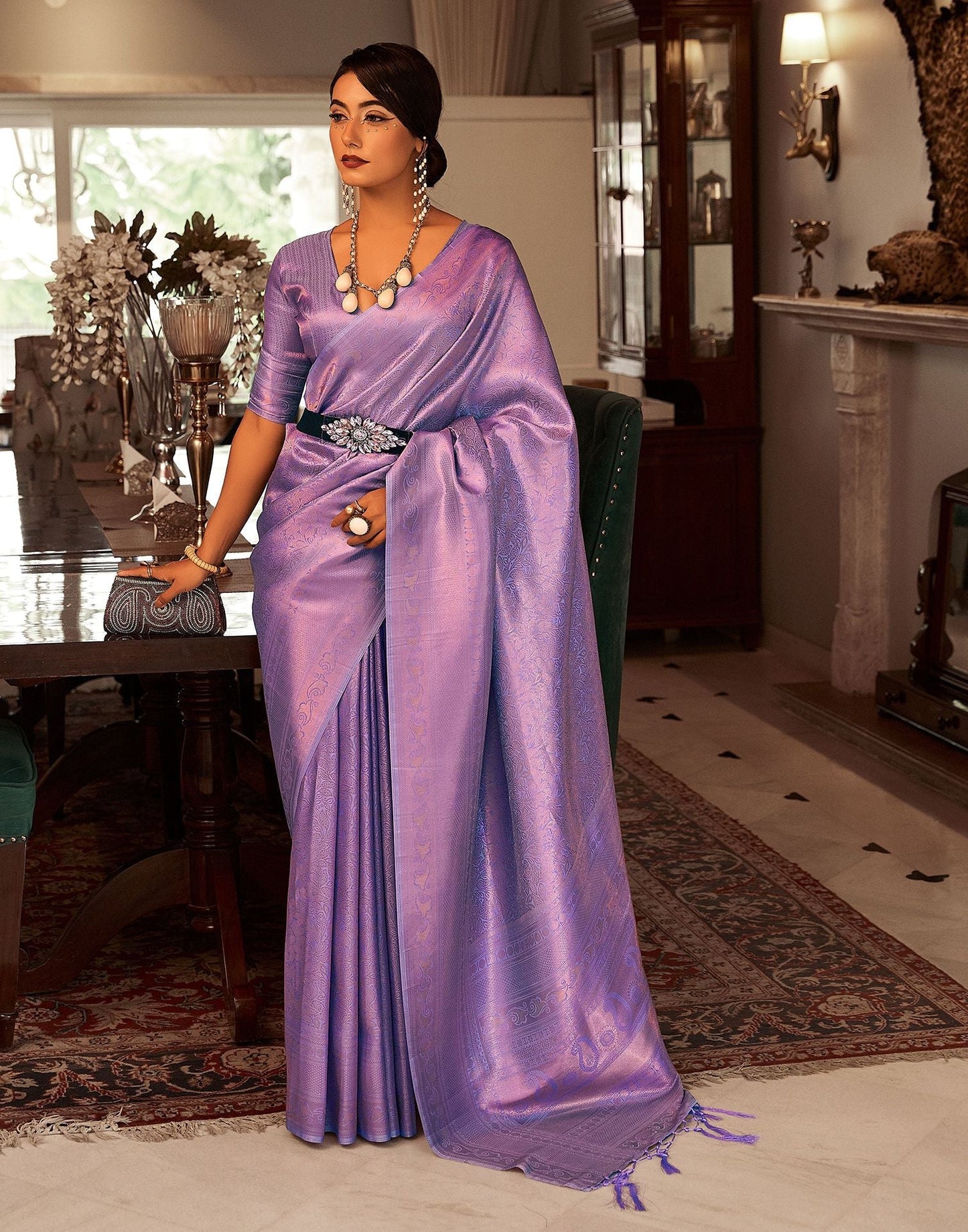 Light Purple Jacquard Kanjivaram Silk Saree | Leemboodi