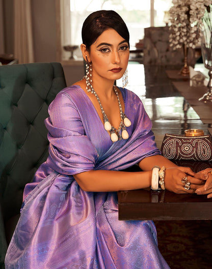 Light Purple Jacquard Kanjivaram Silk Saree | Leemboodi
