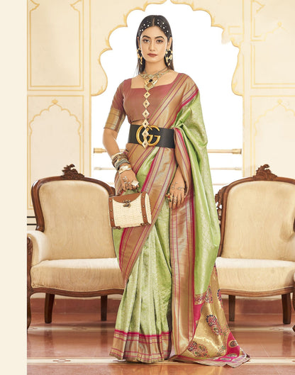 Parrot Green Woven Kanjivaram Silk Saree | Leemboodi