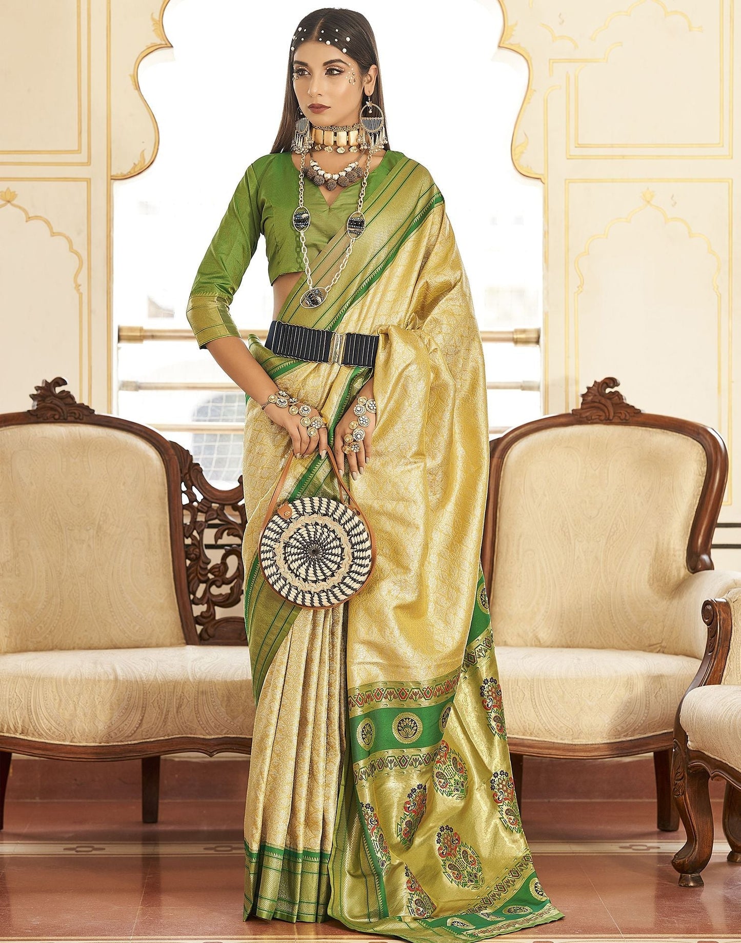 Yellow Woven Kanjivaram Silk Saree | Leemboodi