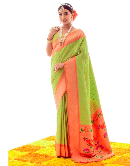 Parrot Green Jacquard Silk Saree
