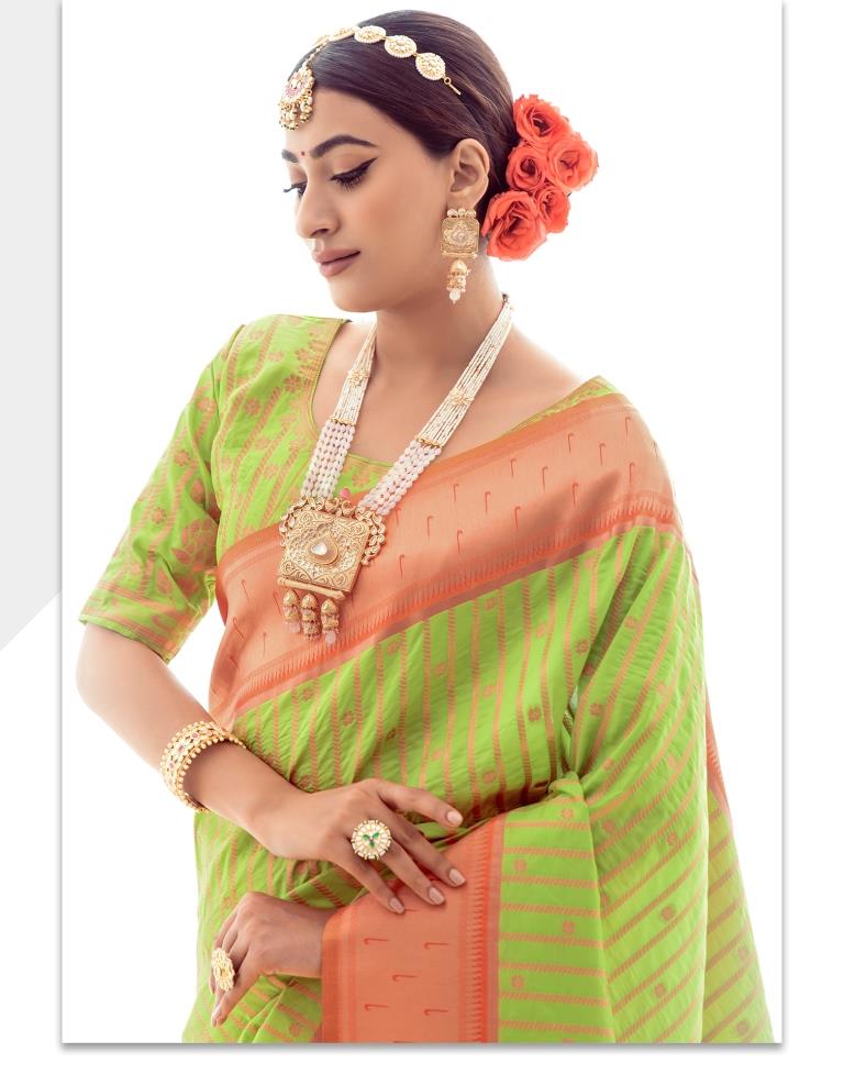 Parrot Green Jacquard Silk Saree