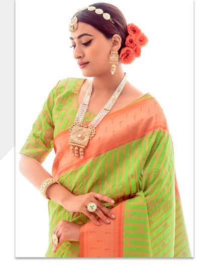 Parrot Green Jacquard Silk Saree