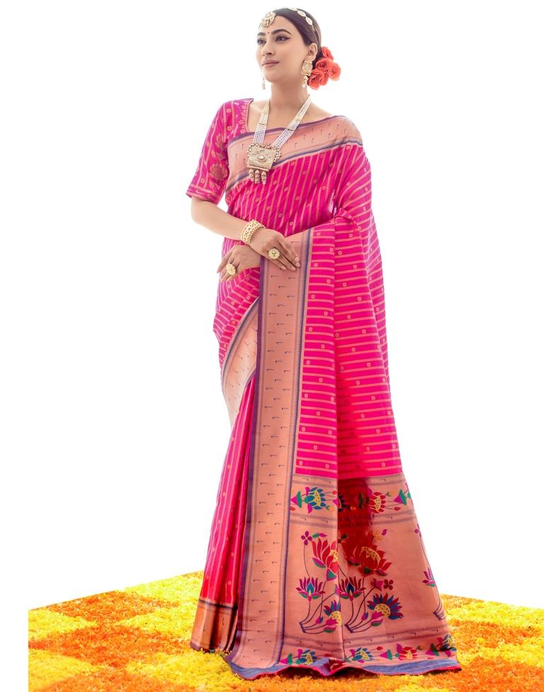 Pink Jacquard Silk Saree