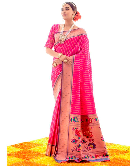 Pink Jacquard Silk Saree