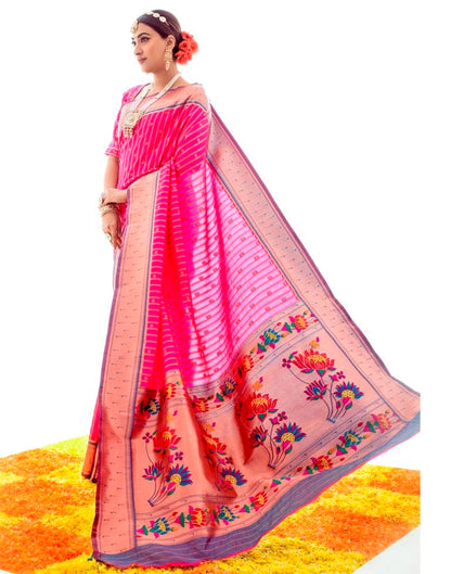 Pink Jacquard Silk Saree