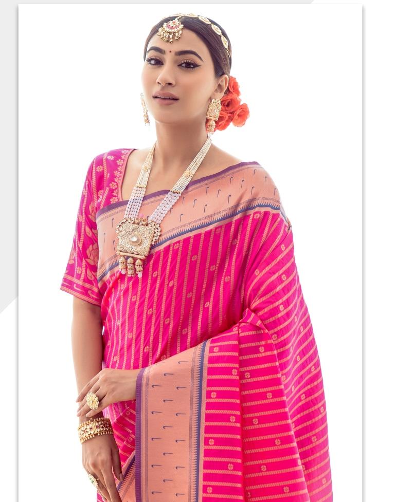 Pink Jacquard Silk Saree