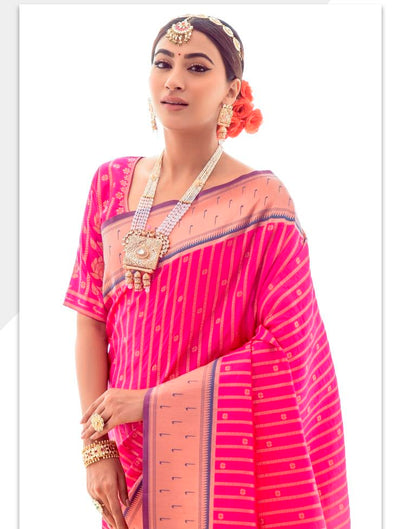 Pink Jacquard Silk Saree