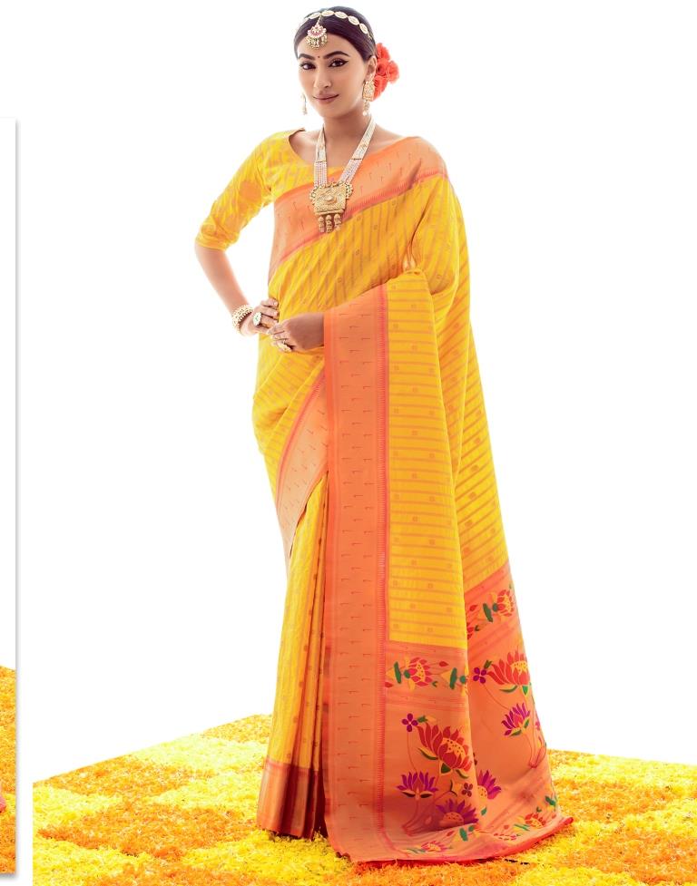 Yellow Jacquard Silk Saree