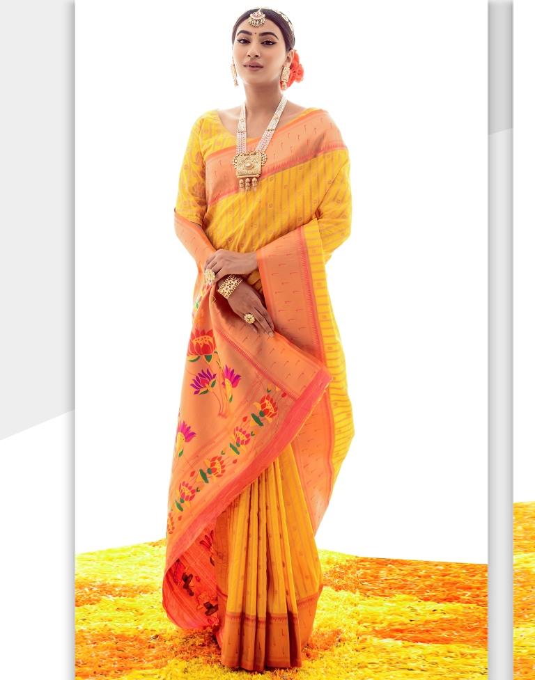 Yellow Jacquard Silk Saree