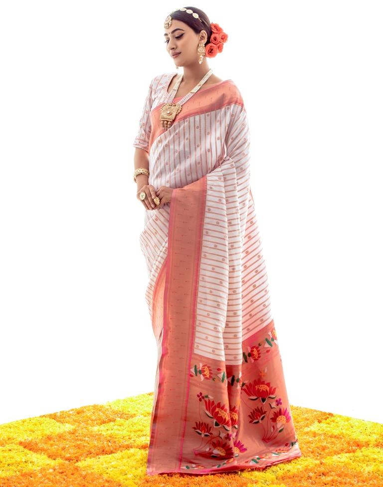 White Jacquard Silk Saree
