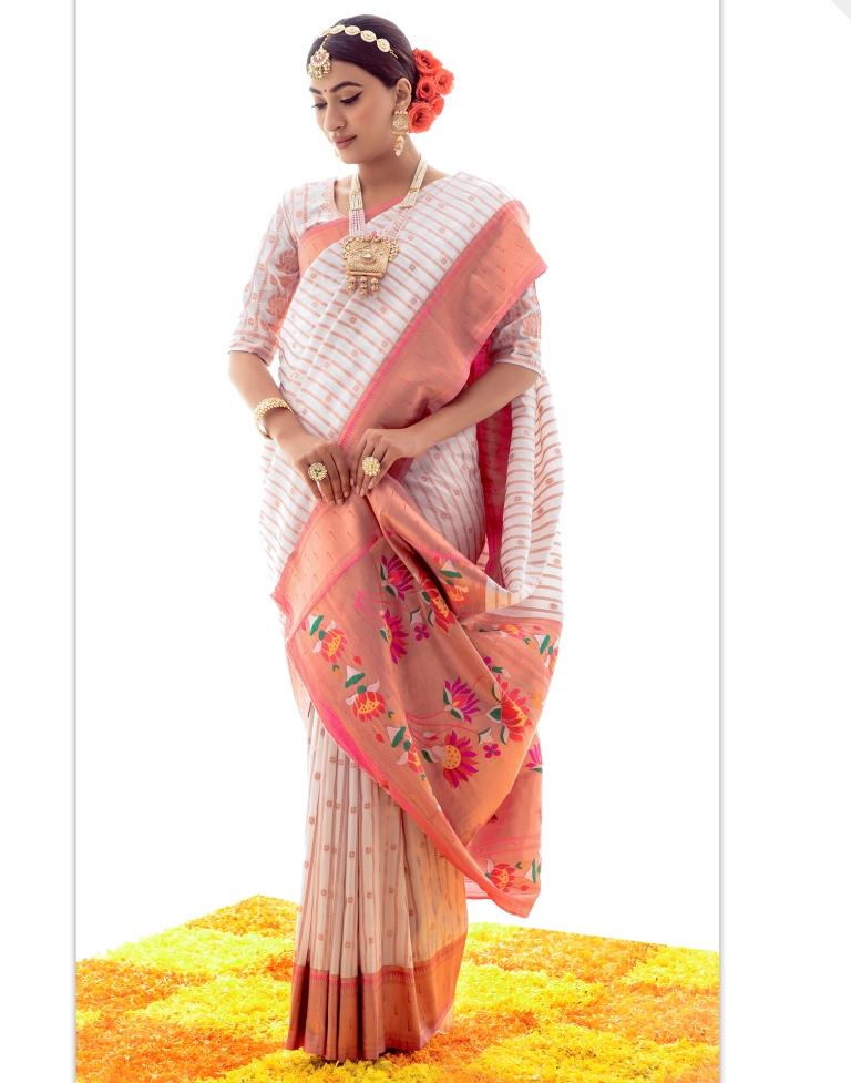 White Jacquard Silk Saree