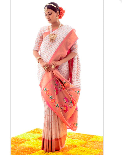 White Jacquard Silk Saree