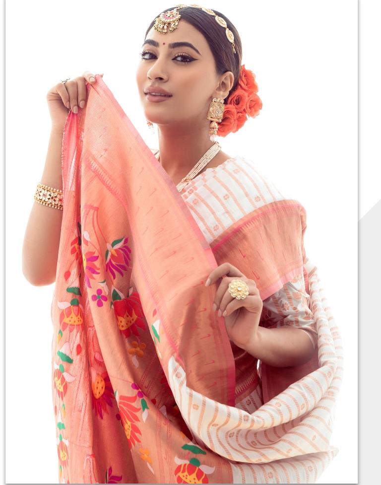 White Jacquard Silk Saree