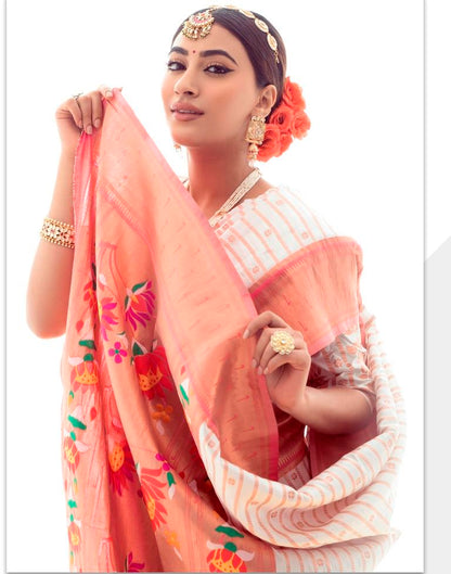 White Jacquard Silk Saree