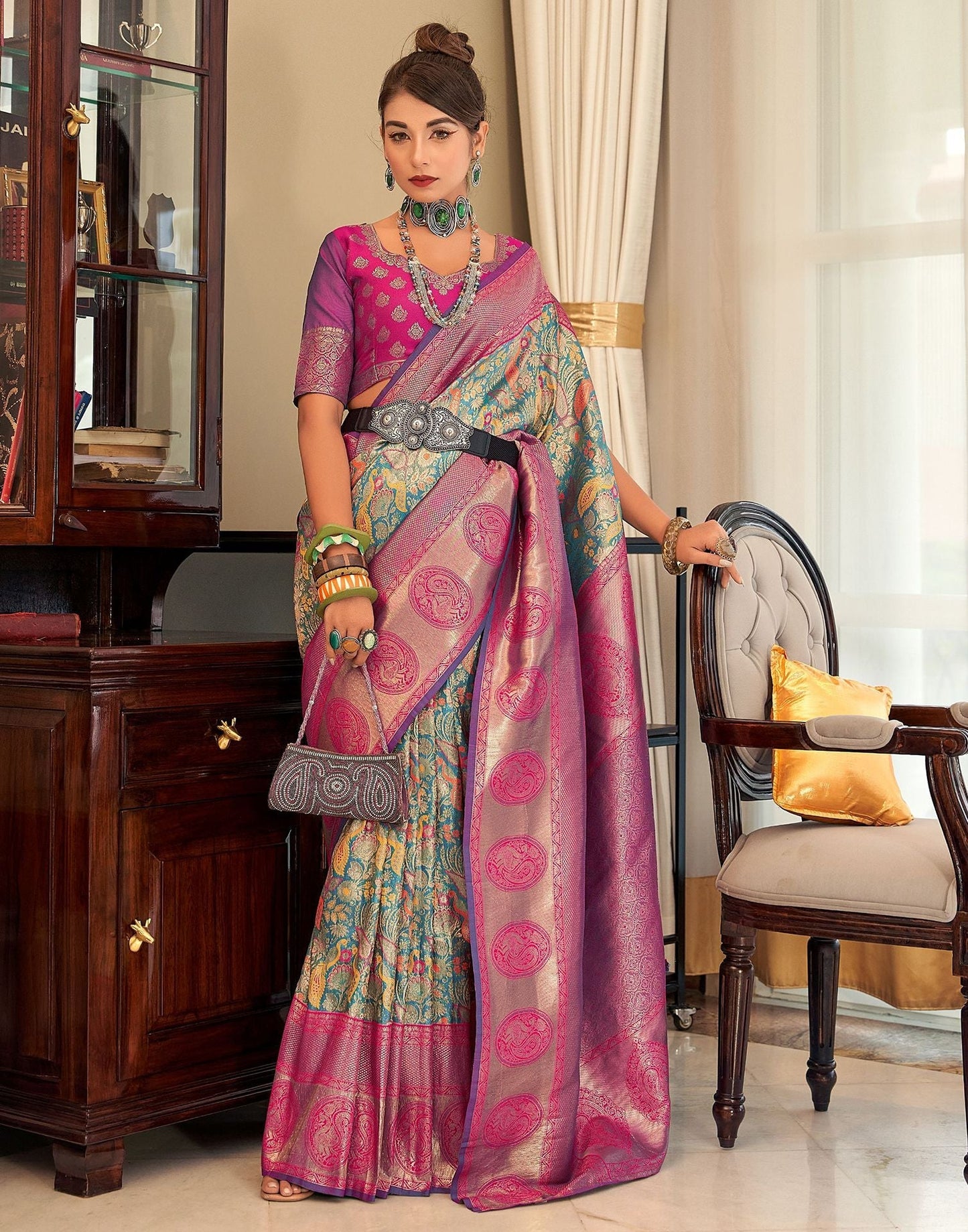 Light Blue Woven Paithani Silk Saree | Leemboodi