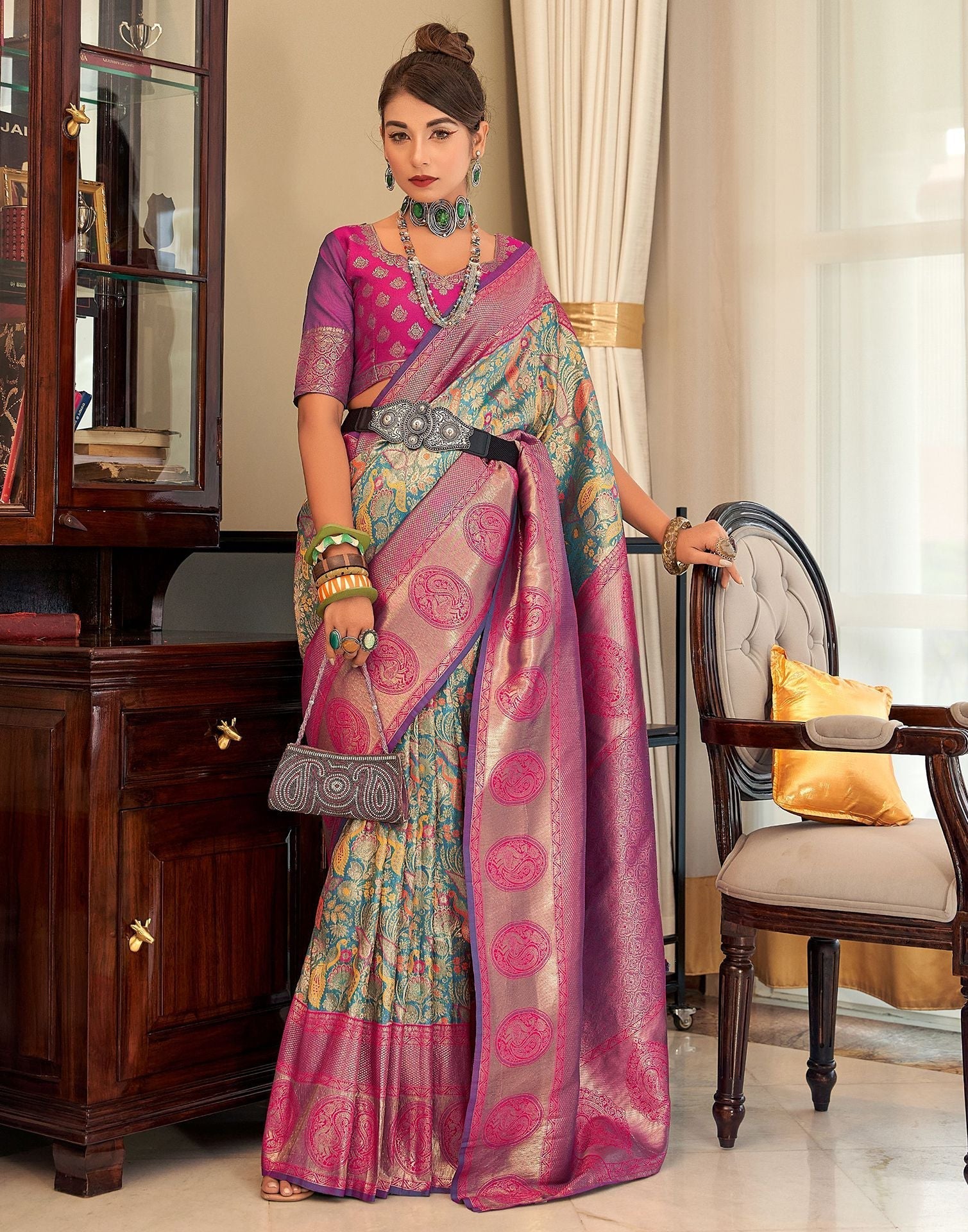 Light Blue Woven Paithani Silk Saree | Leemboodi