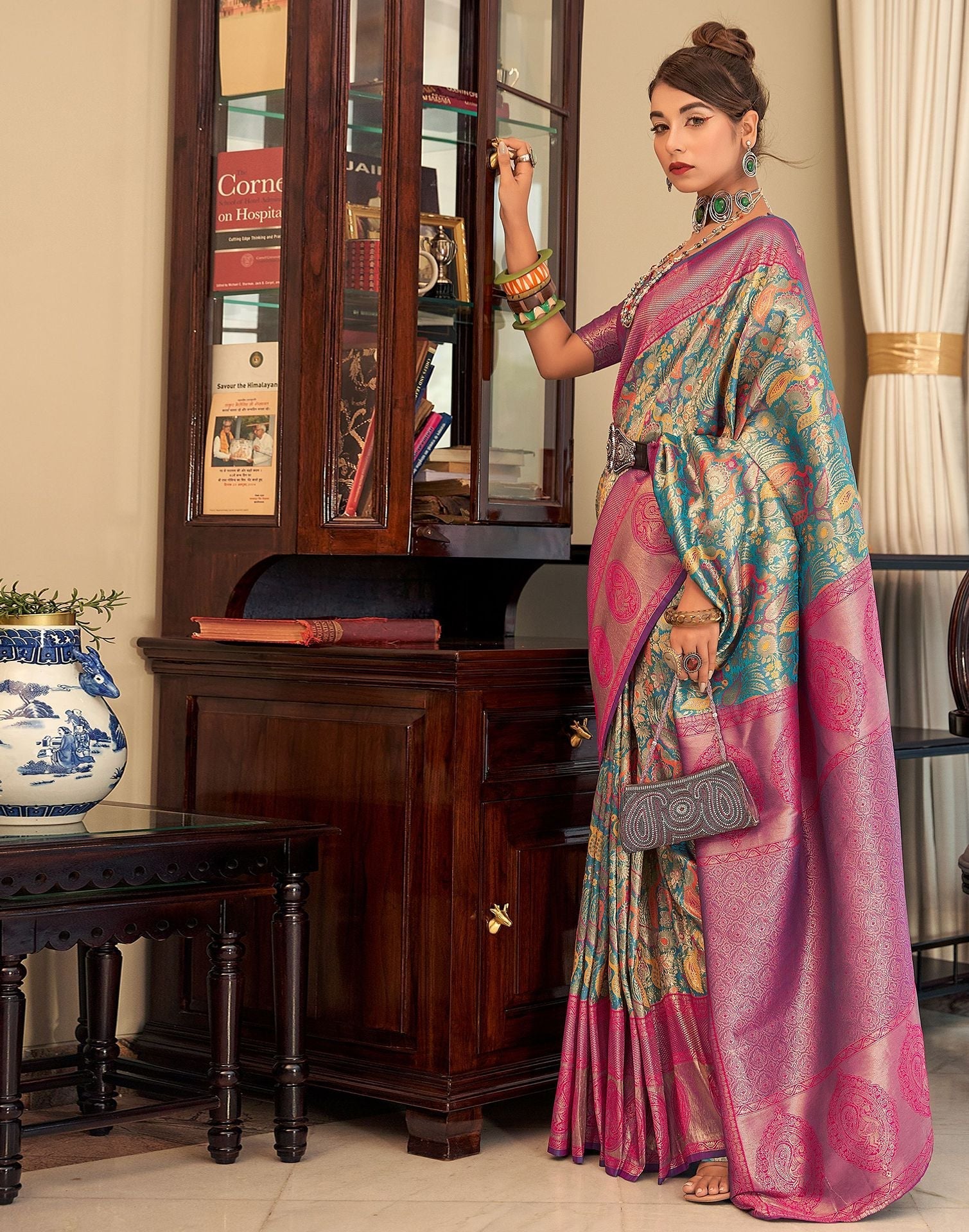 Light Blue Woven Paithani Silk Saree | Leemboodi