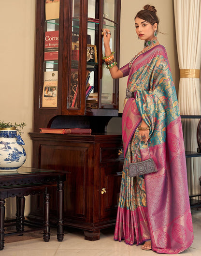 Light Blue Woven Paithani Silk Saree | Leemboodi