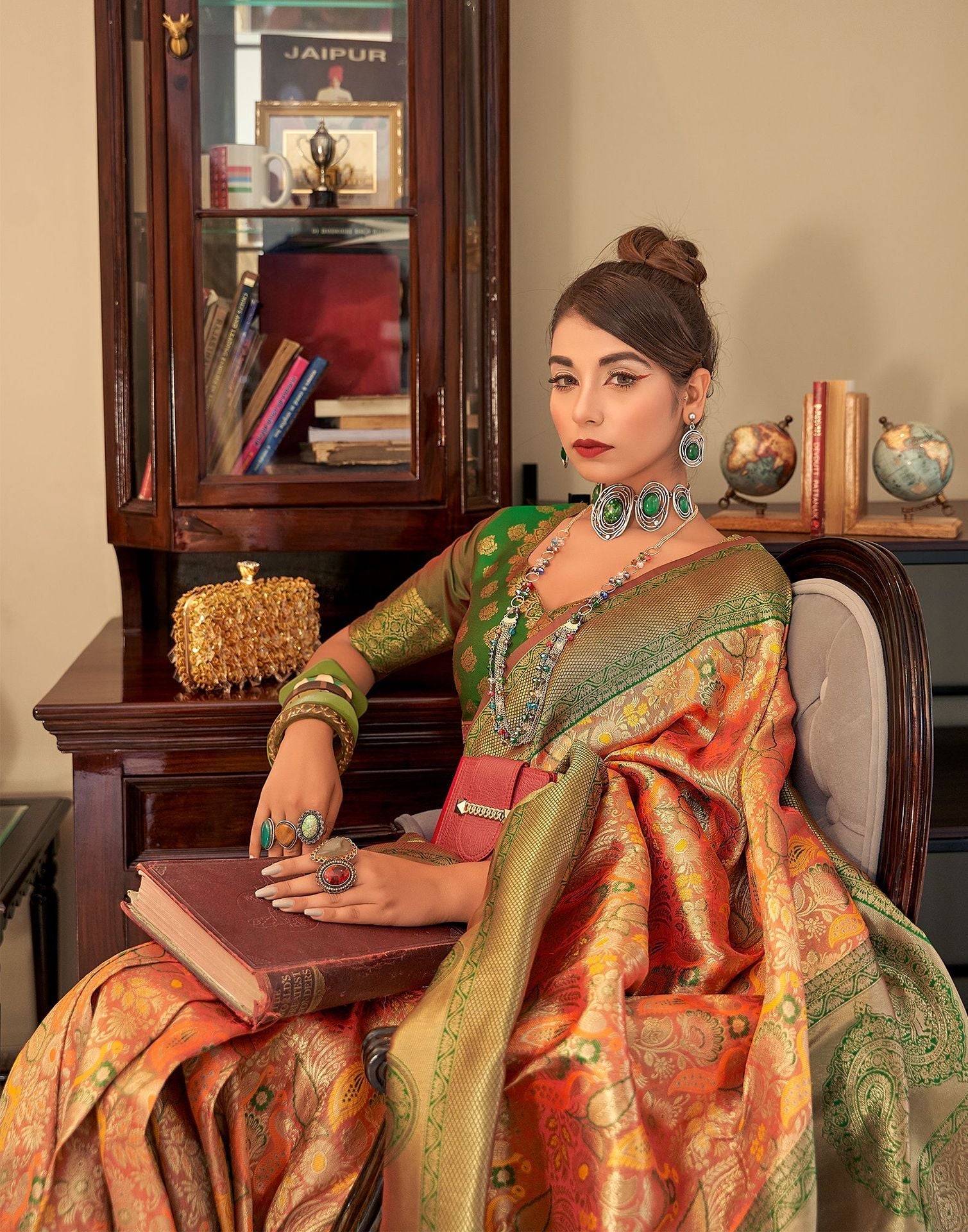 Orange Woven Paithani Silk Saree | Leemboodi