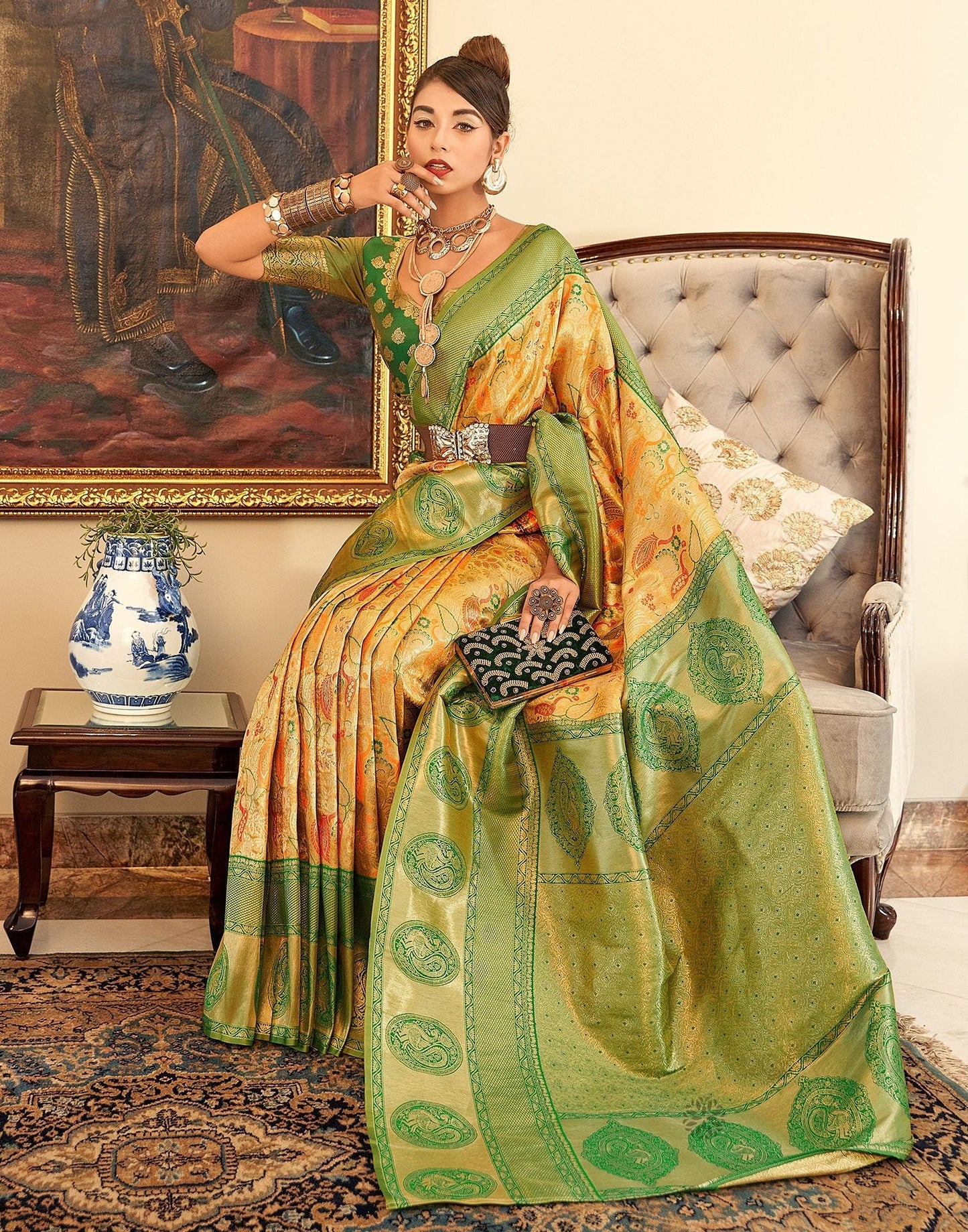 Yellow Woven Paithani Silk Saree | Leemboodi